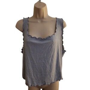 Forever 21+ Blue/White Striped Boat Neck Crop/Tank Top Size 3X